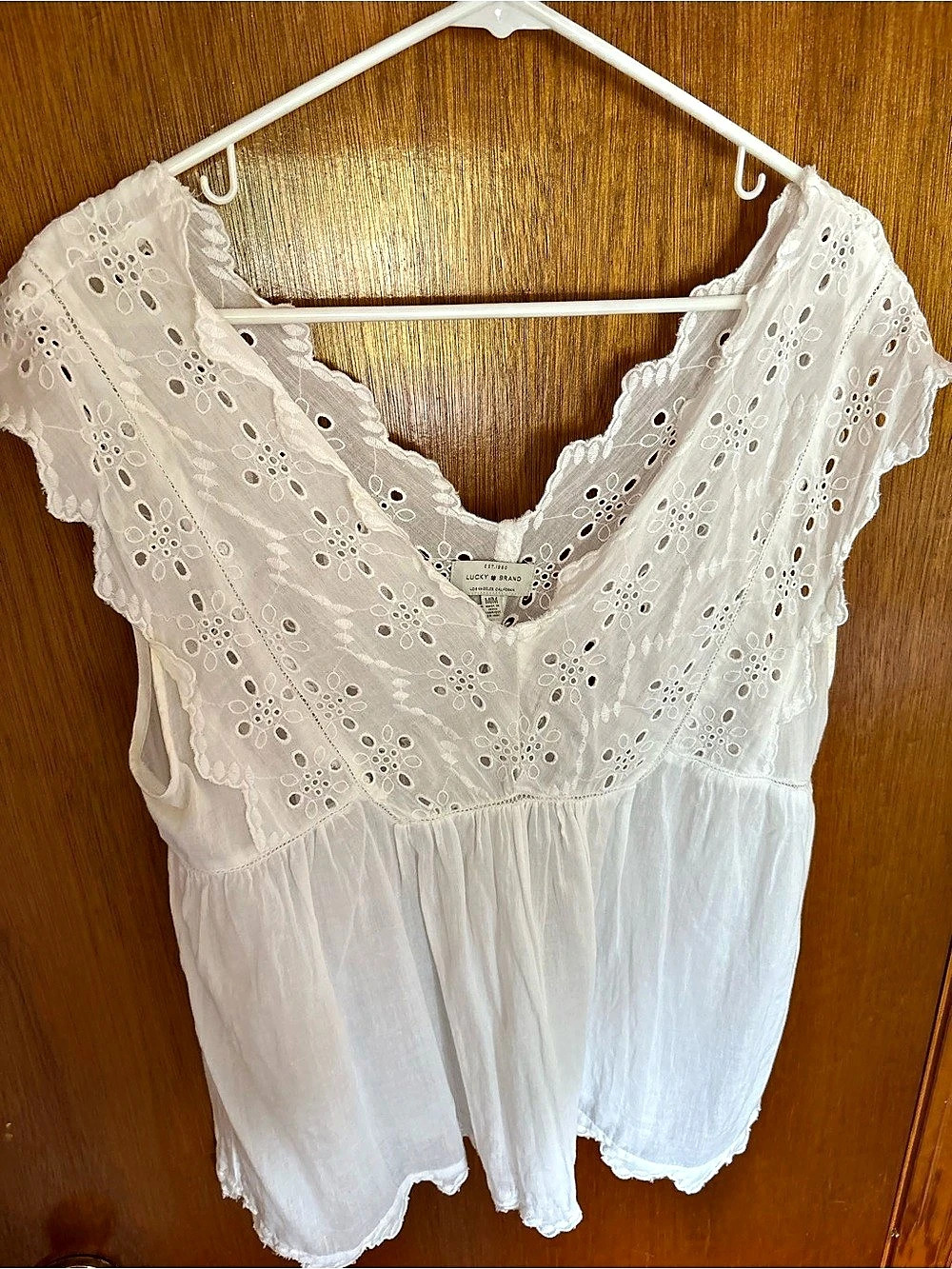 Lucky Brand Eyelet Babydoll Top White Size Medium